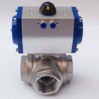 不锈钢气动内螺纹三通球阀 厂家Q614F气动阀